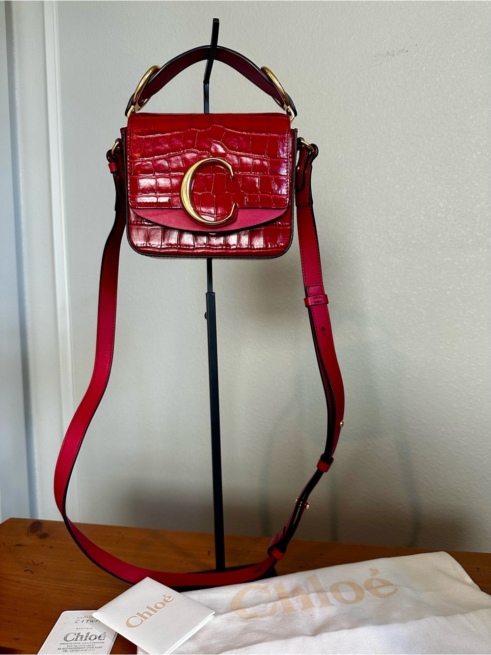 Chloe Mini Chloe C Flap Croc-Embossed Leather Satchel/Crossbody